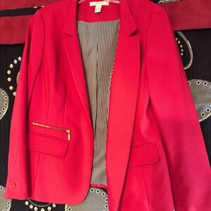 Chico's Red Blazer Structured Suit Jacket with Notched Lapels